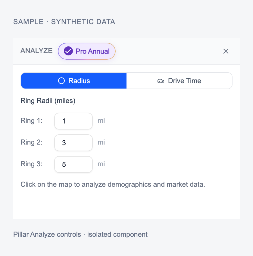 Pillar Analyze radius controls