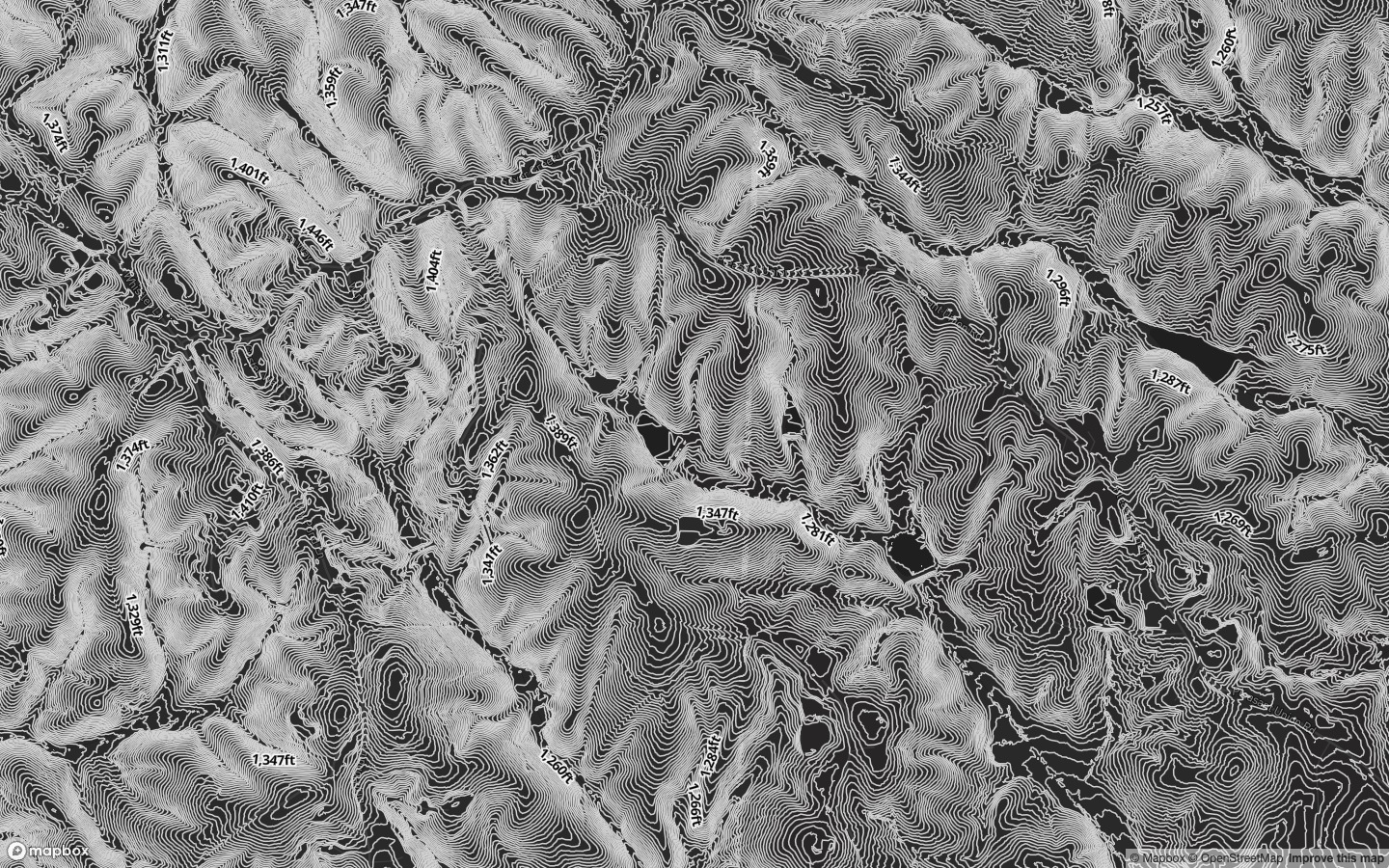 3 ft Contours on a dark basemap
