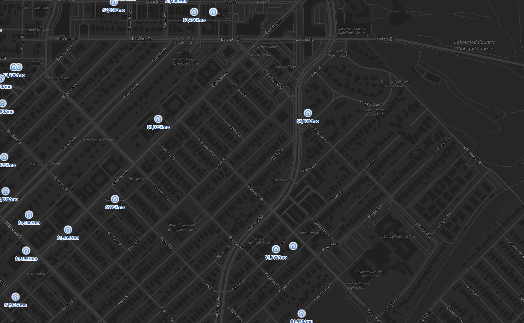 Homes For Rent layer on the Pillar map in Dallas