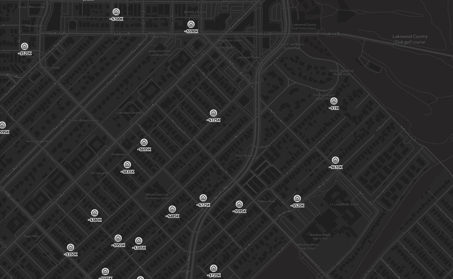 Homes Sold layer on the Pillar map in Dallas