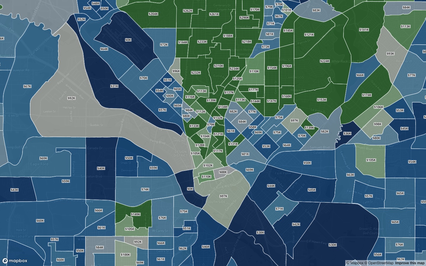 Median Income on a dark basemap