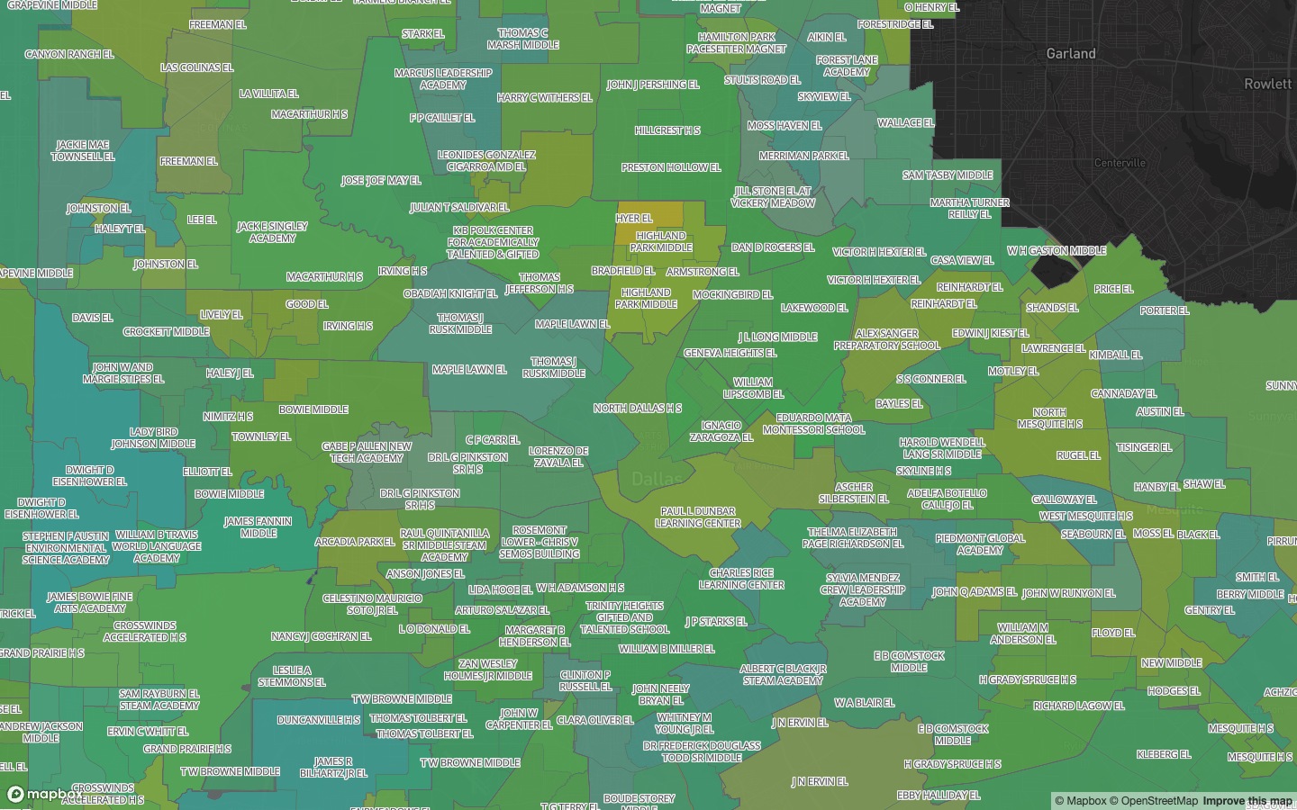 School Attendance Zones on a dark basemap
