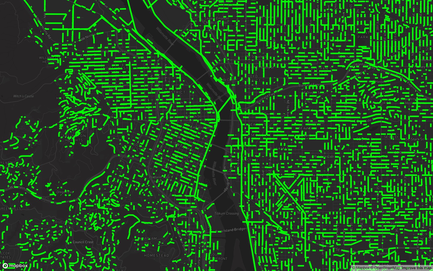 Sewer Lines on a dark basemap