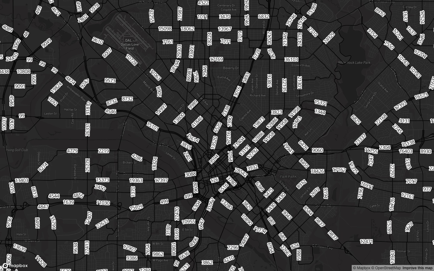 Traffic Counts on a dark basemap