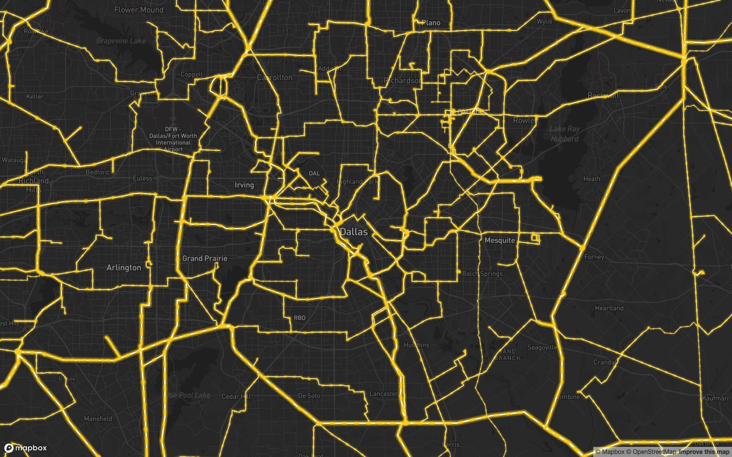 Transmission Lines on a dark basemap