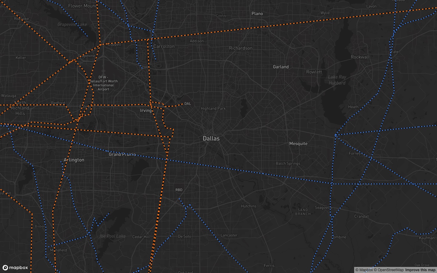 Pipelines on a dark basemap