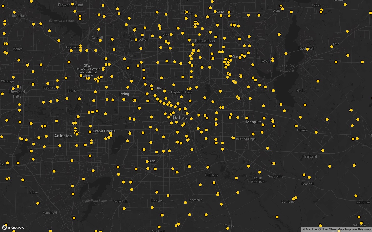 Substations on a dark basemap